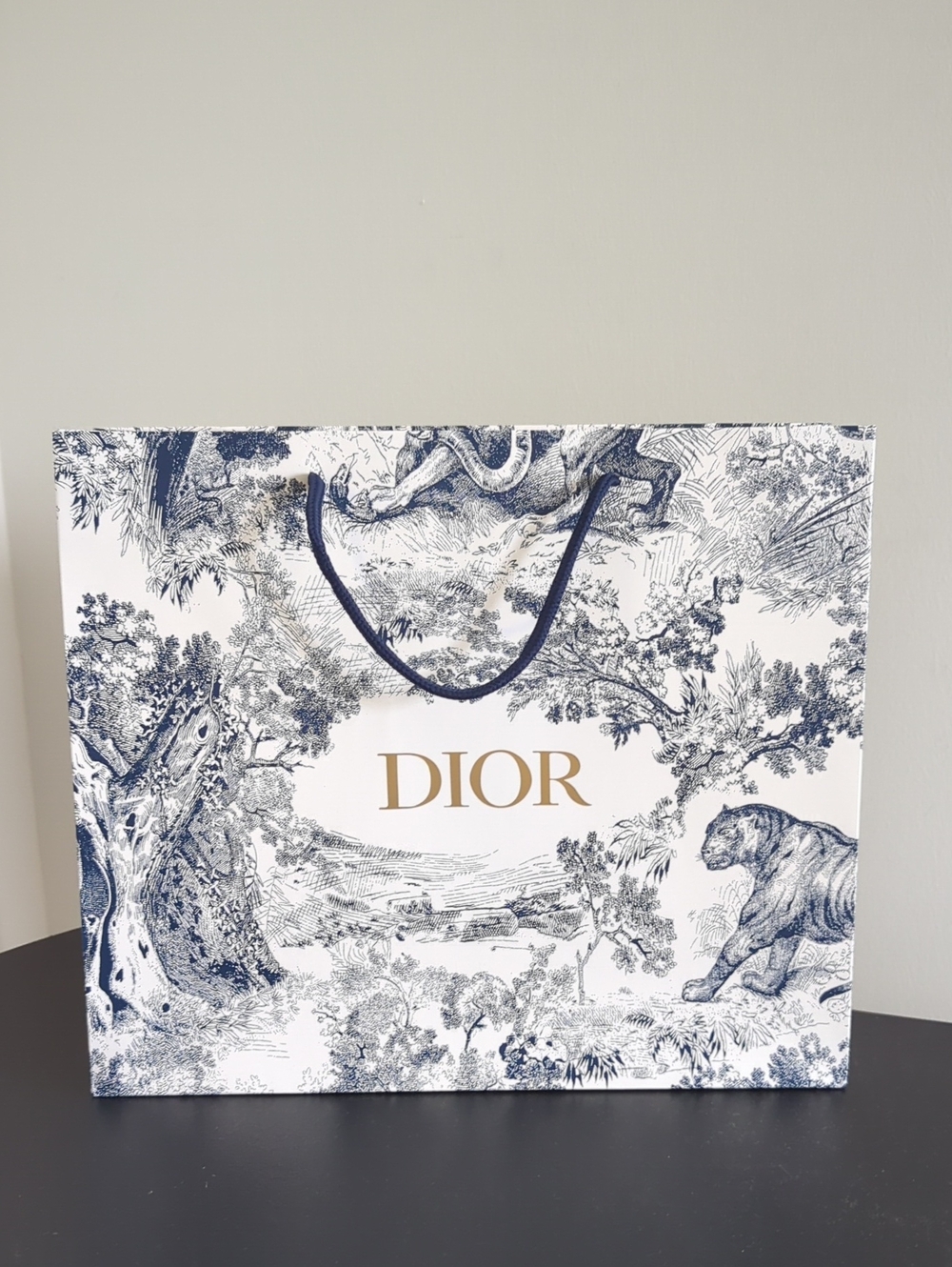 Dior White & Navy Toile Printed Shopping Tote with Gold Logo - Picture 3 of 6